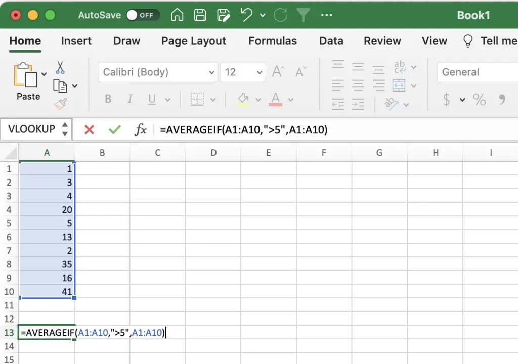 picture of the averageif function in Excel