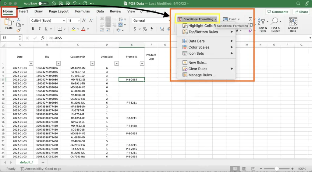 This shows where to find the conditional formatting option in the Excel ribbon